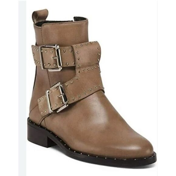 Charles David Italy  Gray Leather Moto Boots Size 37 / excellent - Picture 1 of 10
